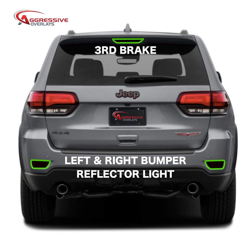 Aggressive Overlays Tinted Overlays FITS: 2014-2021 Jeep Grand Cherokee Third Brake Light Tint | Rear Bumper Reflector Overlay Covers Compatible with 14' - 21' Jeep Grand Cherokee (Dark Smoked) - Image 2